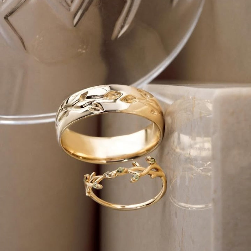 Jzora classic vine and gemstone wedding ring anniversary couple rings