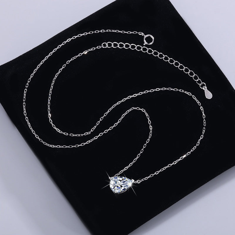 Jzora handmade 2ct minimalist teardrop moissanite sterling silver necklace