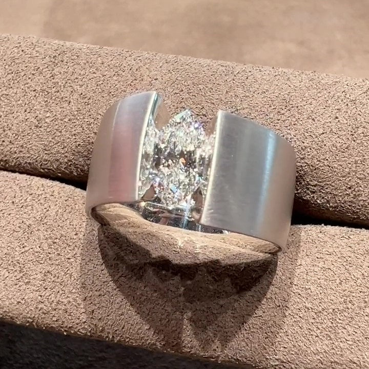 Jzora handmade marquise cut wide band sterling silver men's ring