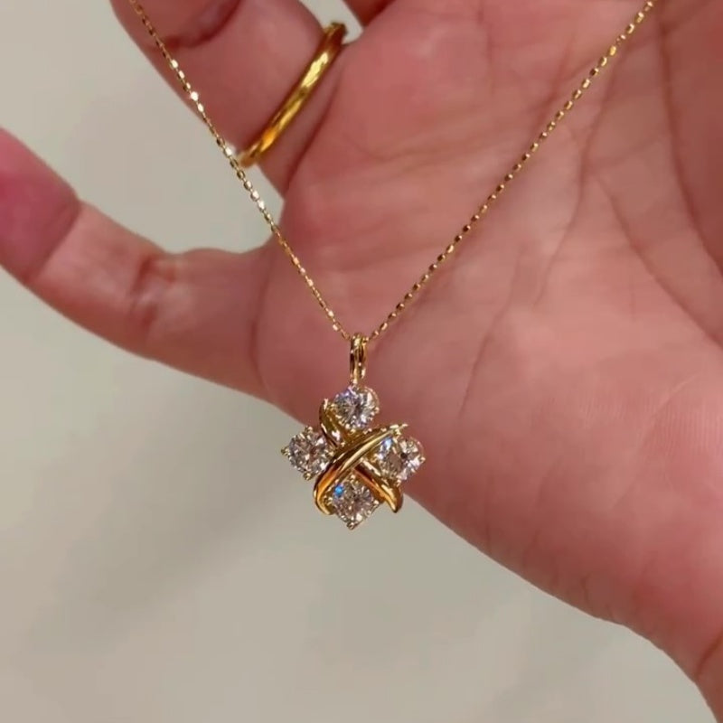 Jzora handmade gold-tone cross round cut cluster moissanite sterling silver necklace