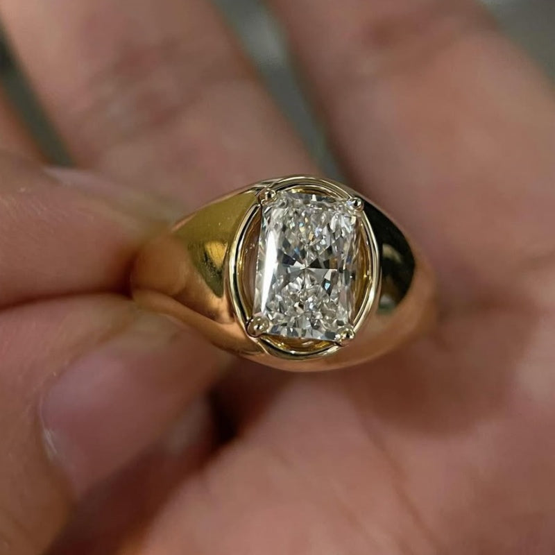 Jzora handmade 2ct radiant cut luxury gold-tone sterling silver ring