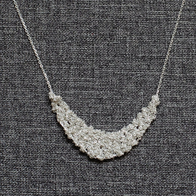 Jzora handmade clear and crystalline moon-shape sterling silver necklace
