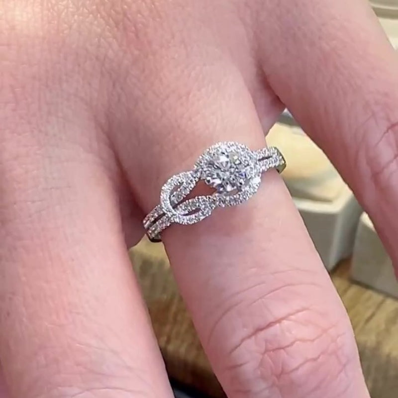 Jzora handmade 2ct round cut elegant infinity halo moissanite sterling silver engagement ring