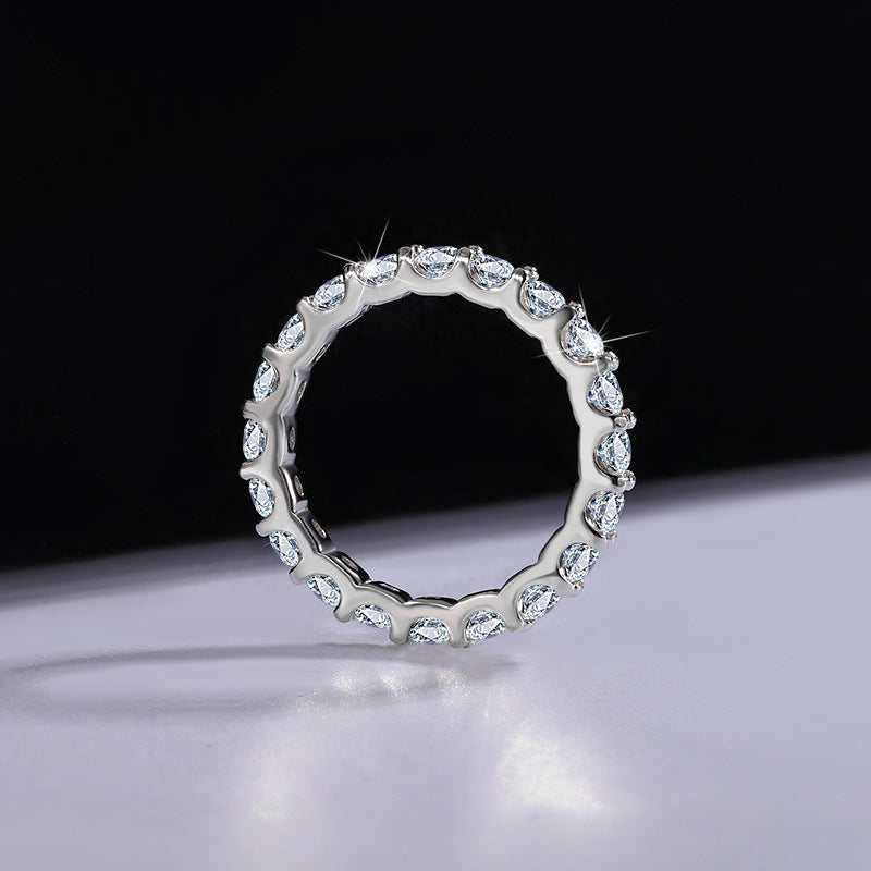 Jzora handmade 2.2ct round cut moissanite sparkling eternity sterling silver women's band