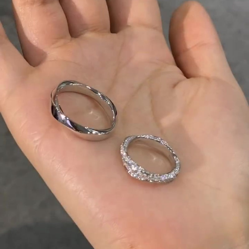 Jzora handmade elegant twist & pavé-set sterling silver couple rings set
