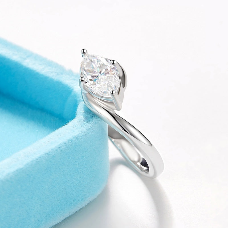 Jzora handmade 2ct marquise cut moissanite chic & elegant sterling silver solitaire ring