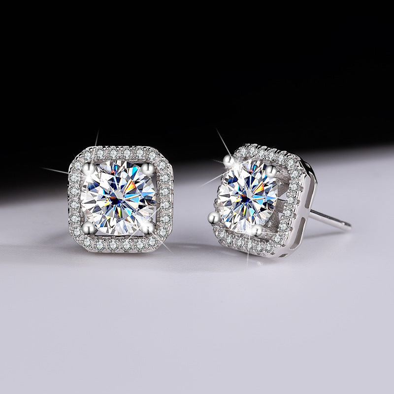 Jzora Classic 1ct Moissanite Sparkling Halo Sterling Silver Stud Earrings