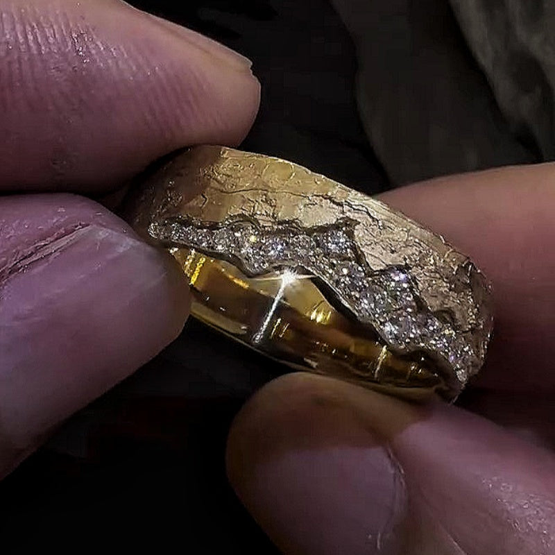 Jzora handmade gold eroding matte finish men's ring