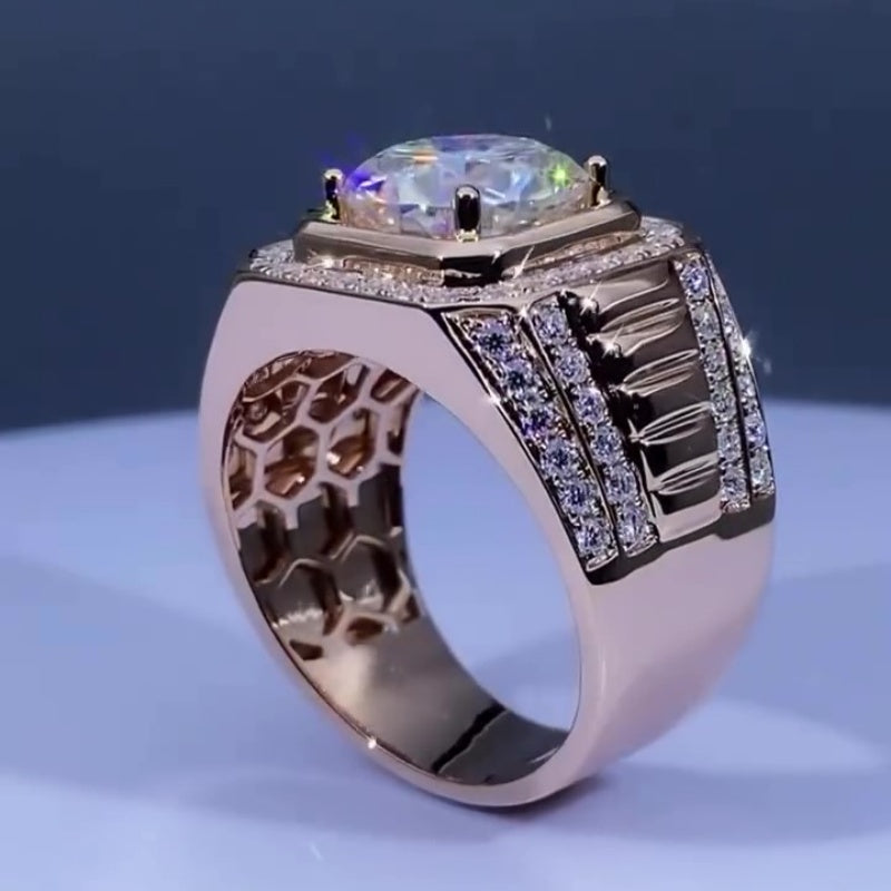 Jzora handmade 5ct round cut pavé setting dazzling men's ring