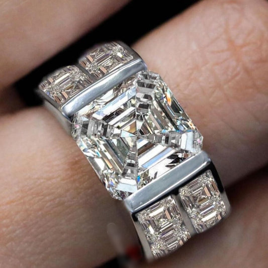 Jzora handmade 7ct asscher cut iced out men's engagement wedding ring