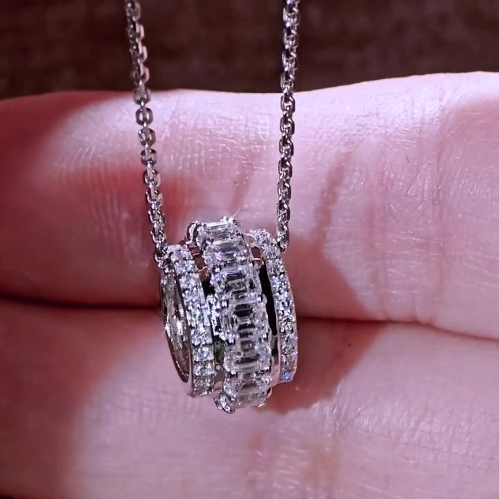 Jzora handmade luxury emerald cut sterling silver necklace