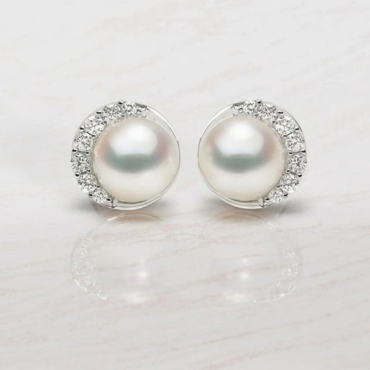 Jzora handmade round cut pearl classic sterling silver earrings
