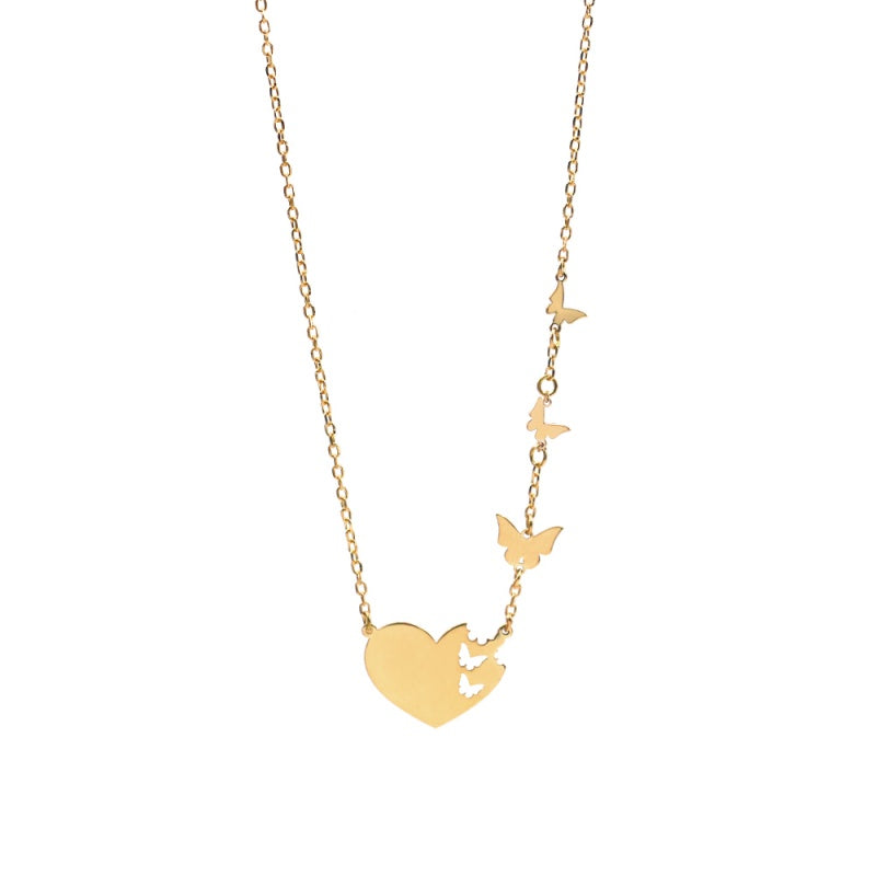 Jzora handmade asymmetrical heart butterfly sterling silver necklace