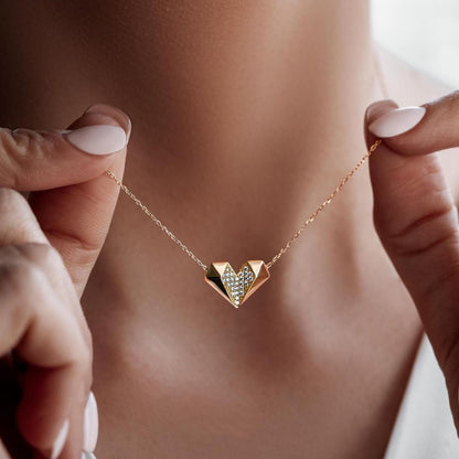 Jzora handmade rose gold origami heart sterling silver necklace