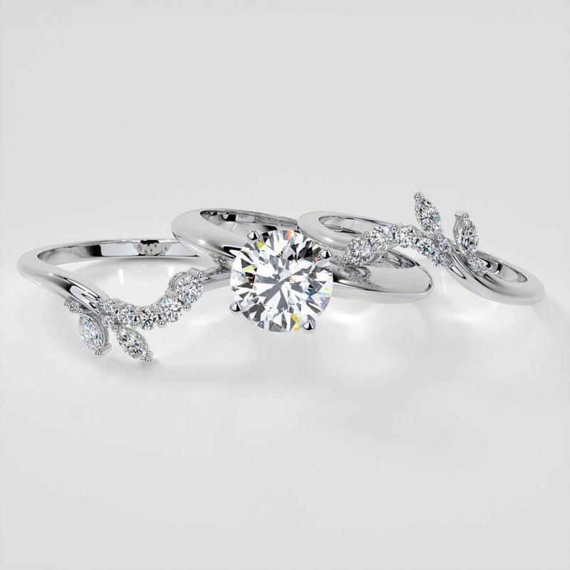 Jzora handmade round cut brilliant sterling silver wedding bridal ring set
