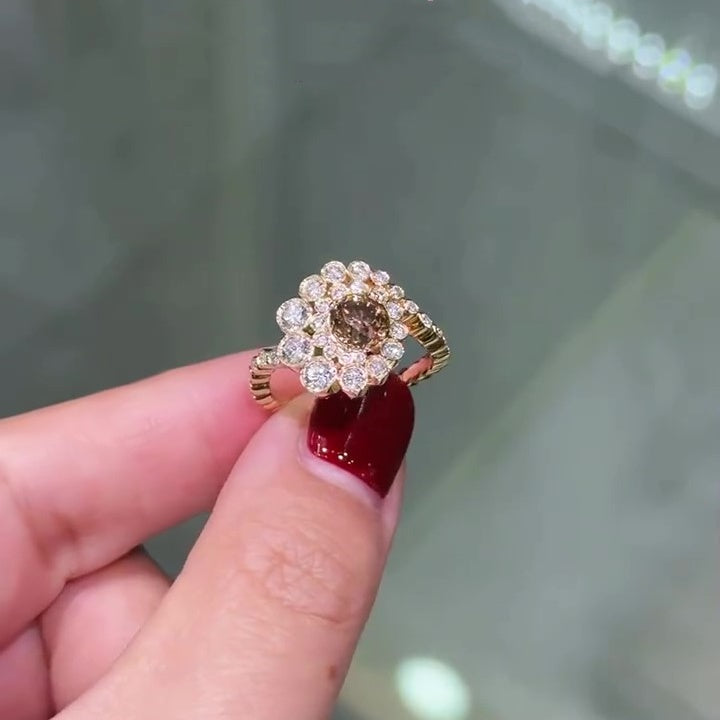 Jzora handmade brown round cut unique conch sterling silver ring