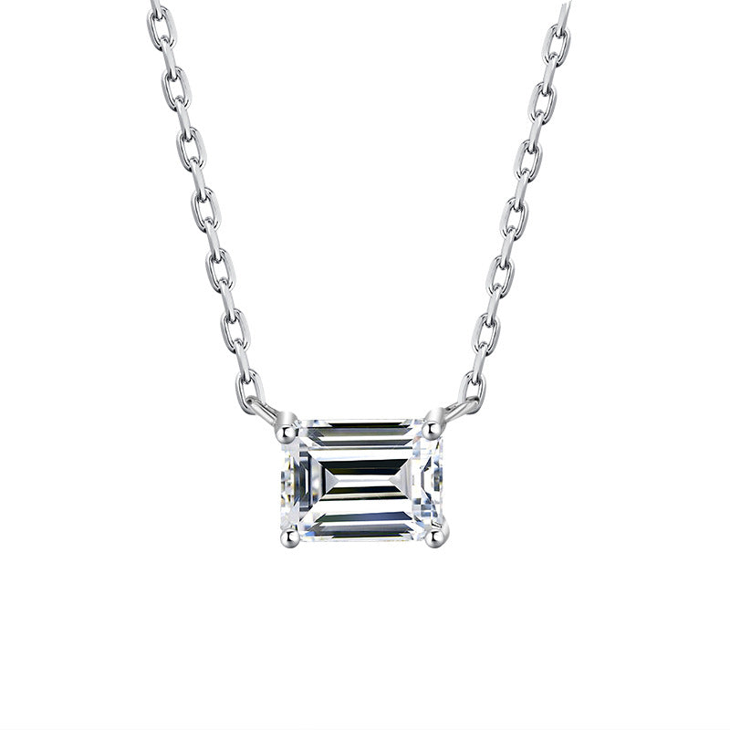 Jzora handmade 2ct minimalist sugar-cube design moissanite sterling silver necklace