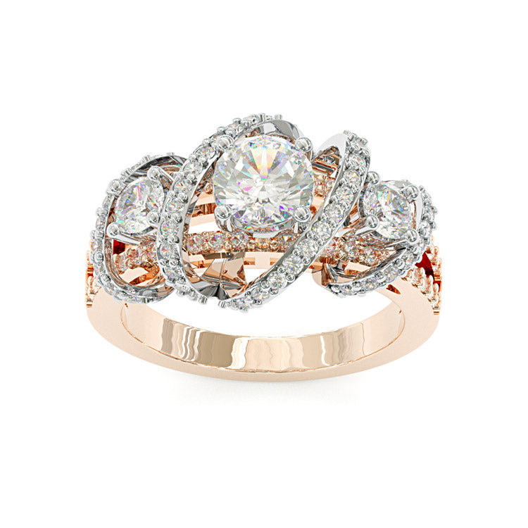 Jzora handmade round cut triple-stone crisscross pavé halo sterling silver ring