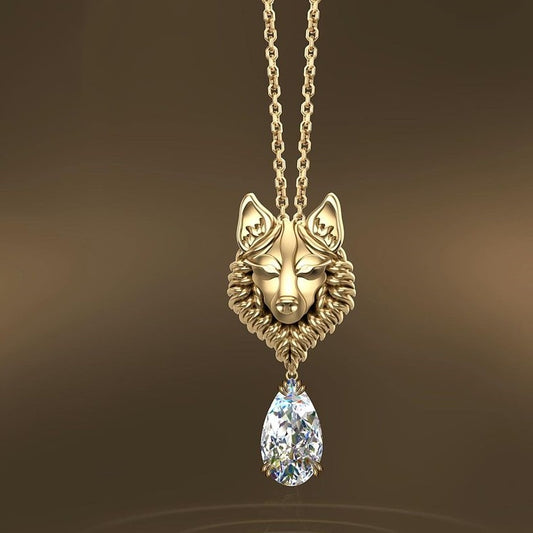 Jzora handmade gold wolf pear cut fashion sterling silver necklace
