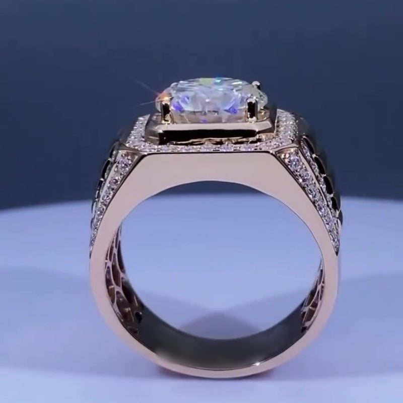 Jzora handmade 5ct round cut pavé setting dazzling men's ring