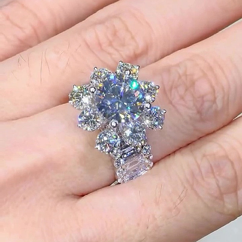 Jzora handmade exquisite round brilliant gemstone cluster halo sparkle sterling silver cocktail ring