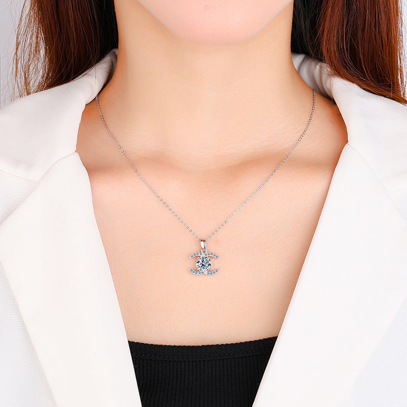 Jzora handmade 2ct moissanite chic crystal pendant sterling silver necklace