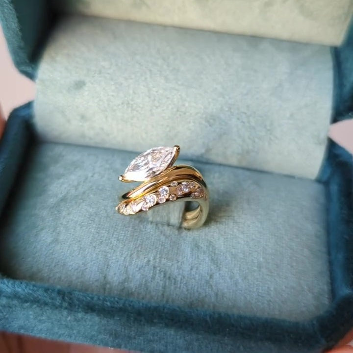 Jzora handmade gold marquise cut 2pcs sterling silver ring set