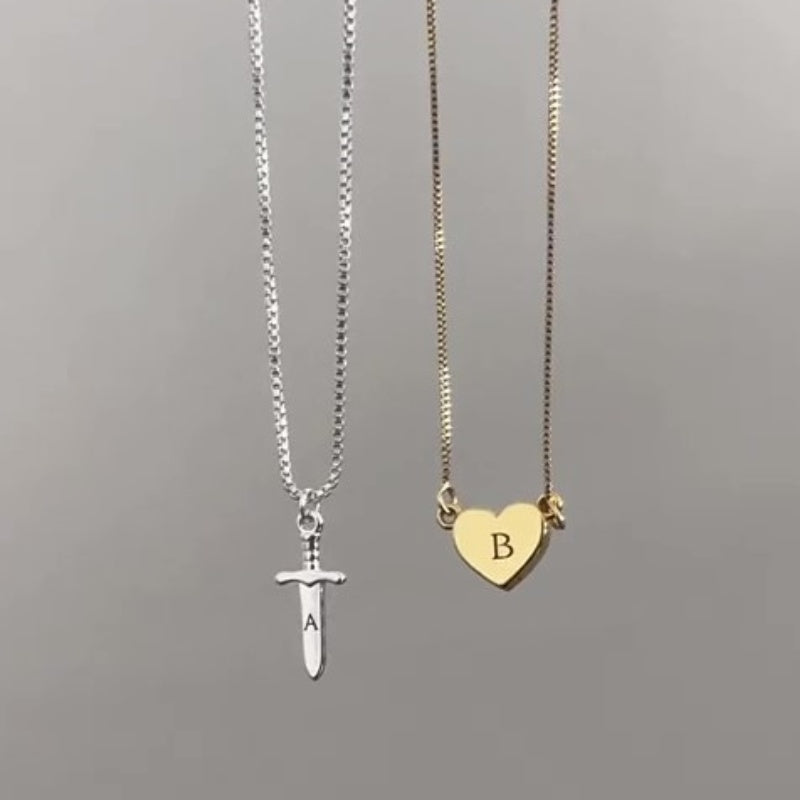 Jzora handmade cross & heart charms personalized two-tone initial necklace