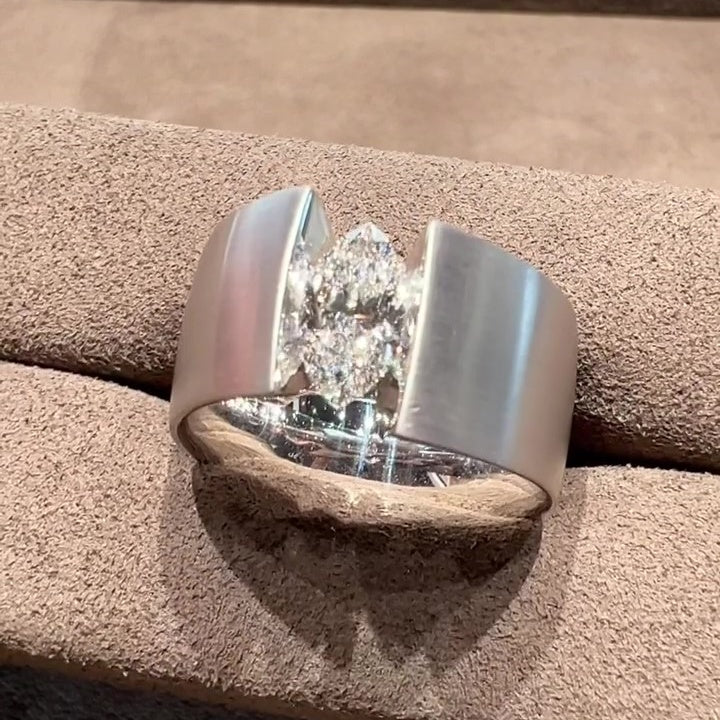 Jzora handmade marquise cut wide band sterling silver men's ring