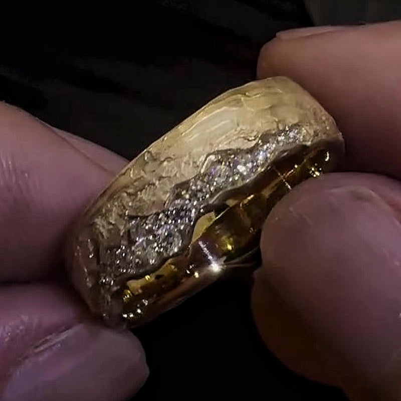Jzora handmade gold eroding matte finish men's ring