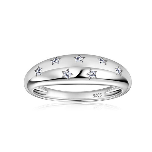 Jzora handmade 0.11ct elegant and captivating star-adorned moissanite sterling silver ring