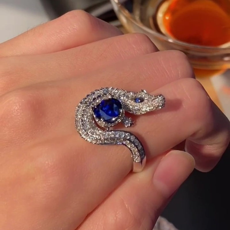 Jzora handmade fierce charm crocodile sapphire statement men's ring