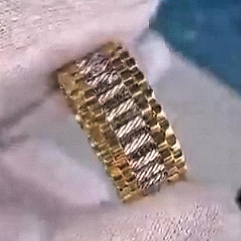 Jzora handmade two-tone geometric link pattern men's ring