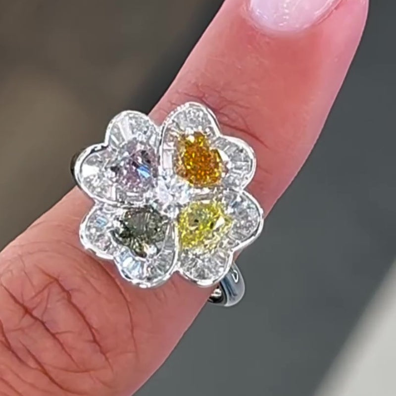 Jzora handmade lucky four-leaf clover cocktail ring