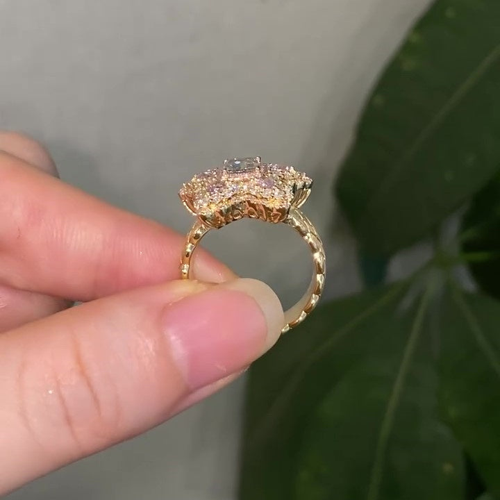 Jzora handmade luxury star design pink & white CZ sterling silver ring