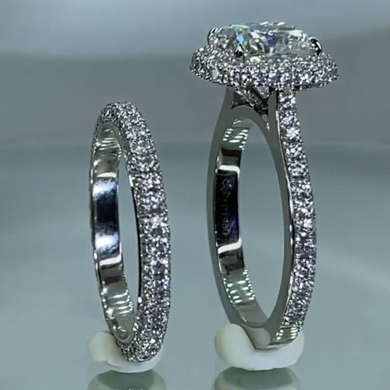 Jzora Handmade Princess Cut Sterling Silver Wedding Ring Bridal Set