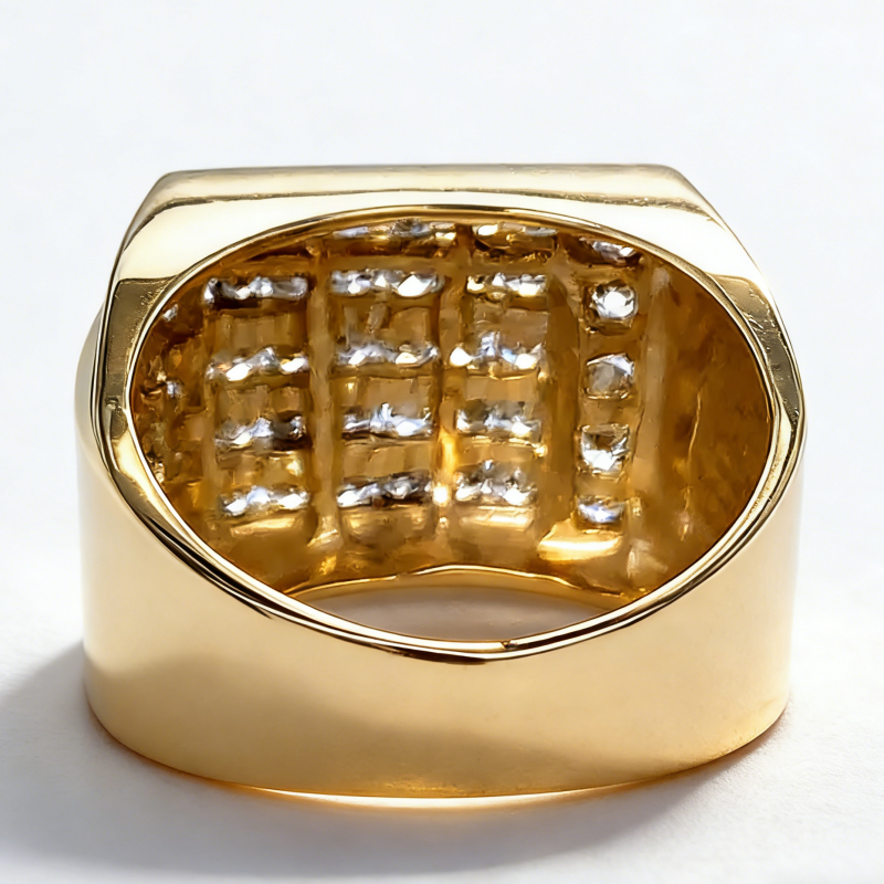 Jzora Handmade Multiple Tiers Channel Set Round CZ Angled Men's Band Ring