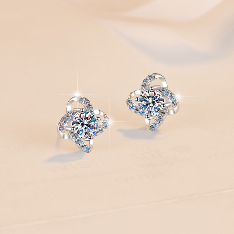 Jzora handmade delicate windmill moissanite sterling silver stud earrings