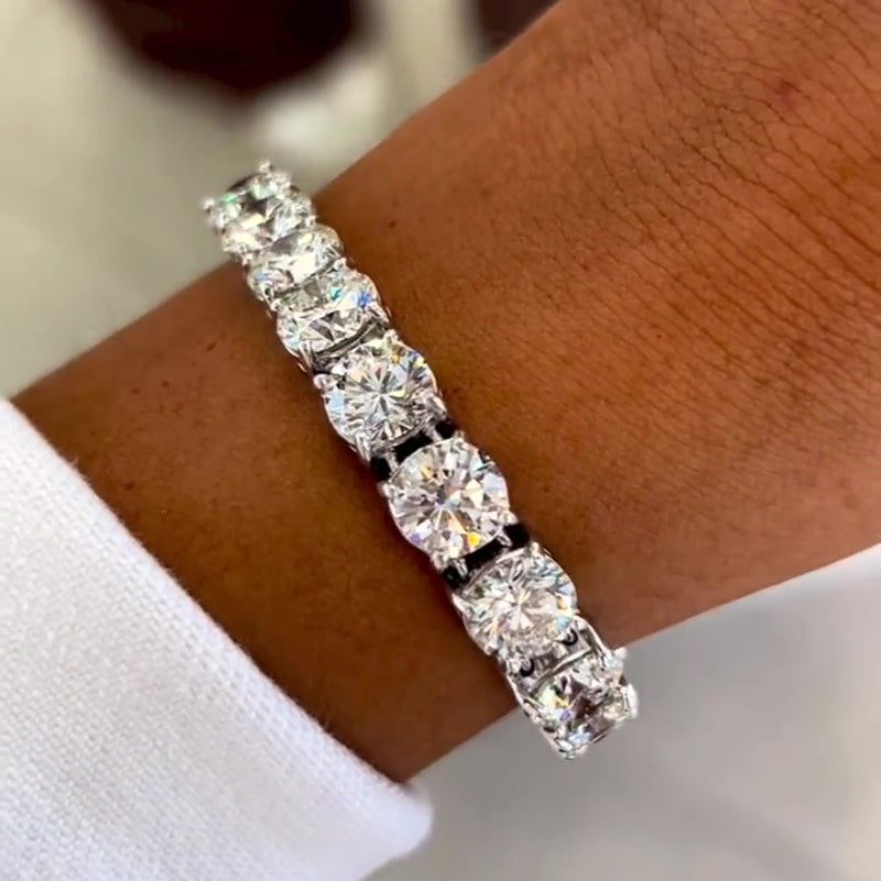 Jzora handmade 30ct round cut multi stone brilliant tennis sterling silver bracelet