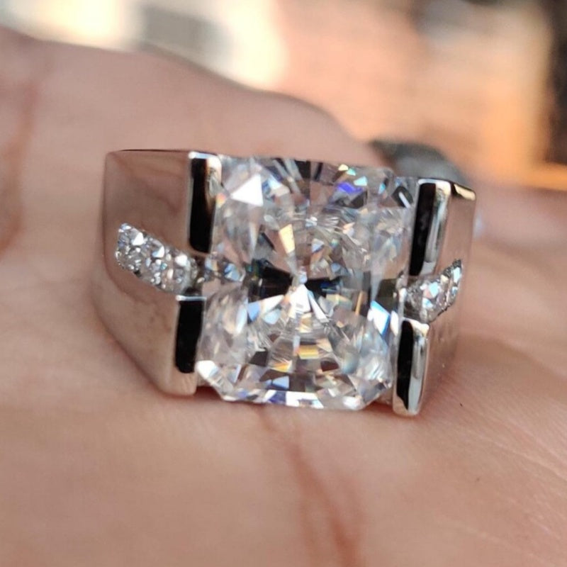 Jzora handmade radiant cut high-shine finish wide band men's ring