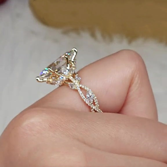 Jzora handmade gold-color 4ct marquise cut Luxury sterling silver ring