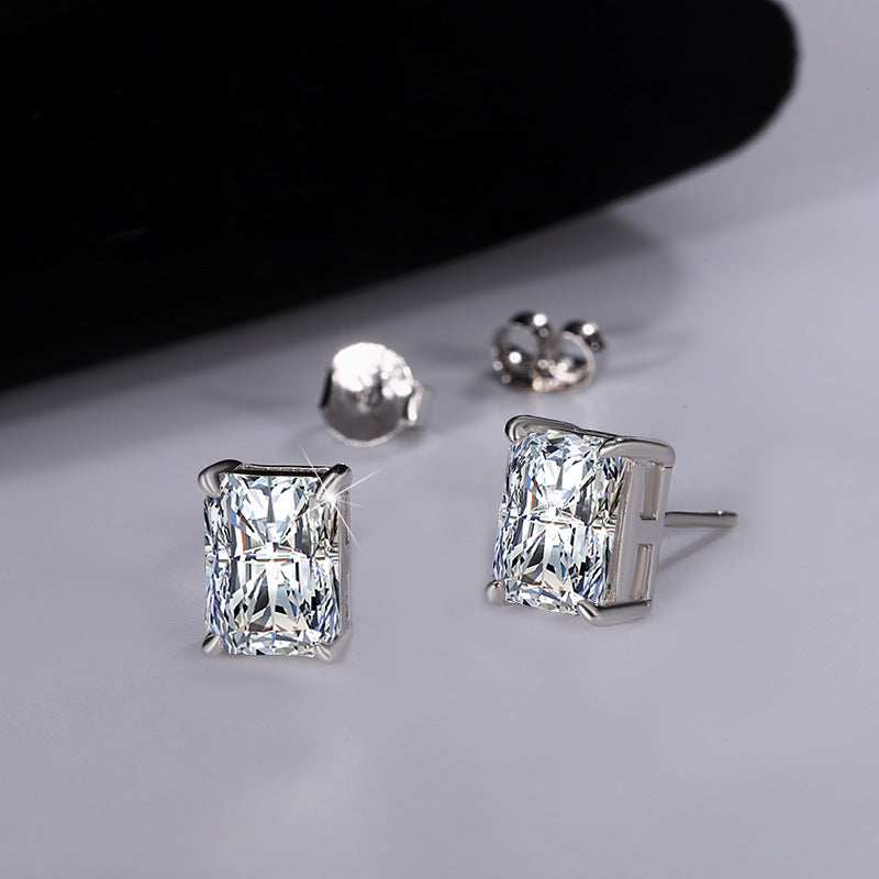 Jzora Vintage 1ct Moissanite Radiant cut Sterling Silver Stud Earrings