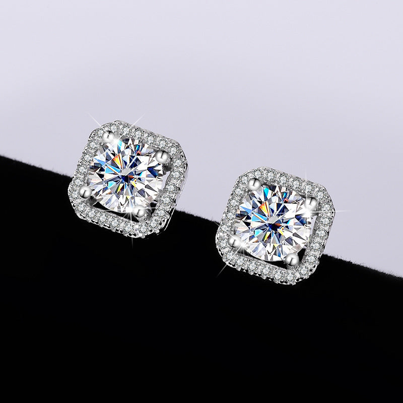 Jzora Classic 1ct Moissanite Sparkling Halo Sterling Silver Stud Earrings