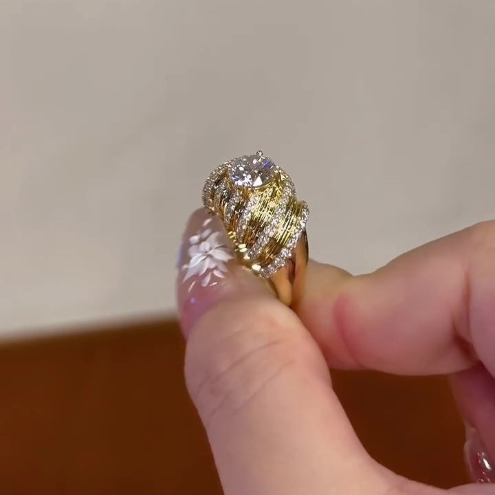 Jzora handmade gold-color round cut retro thick ring