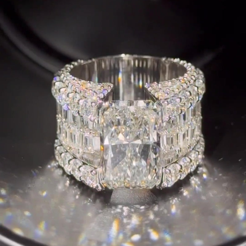 Jzora handmade dazzling glam empire radiant cut iced out wide band ring