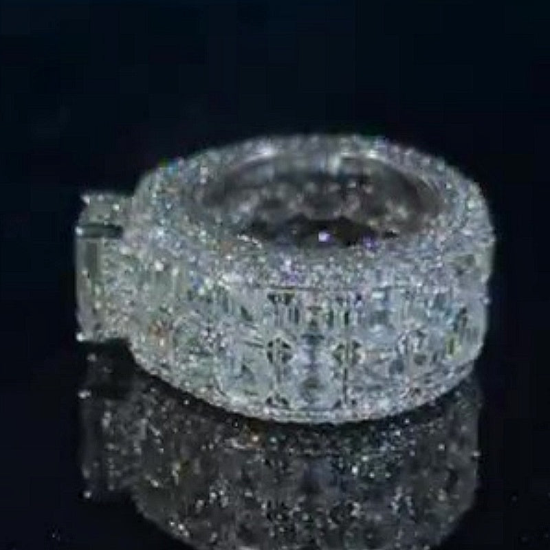 Jzora handmade 7ct bold royal iced-out emerald cut men's band ring