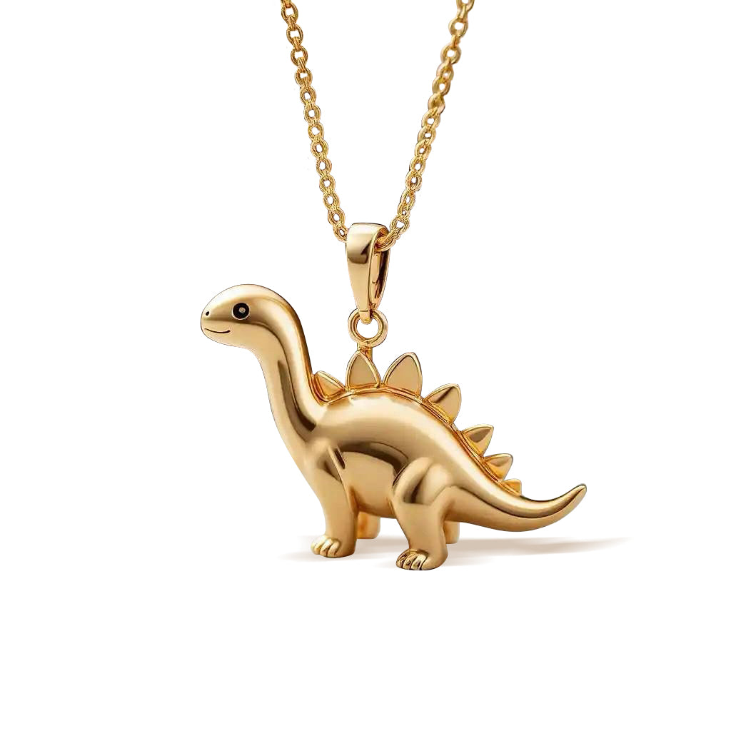 Jzora handmade gold-tone cute dinosaur pendant sterling silver necklace