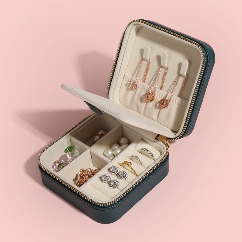 Jzora handmade portable double zipper cosmetic jewelry case