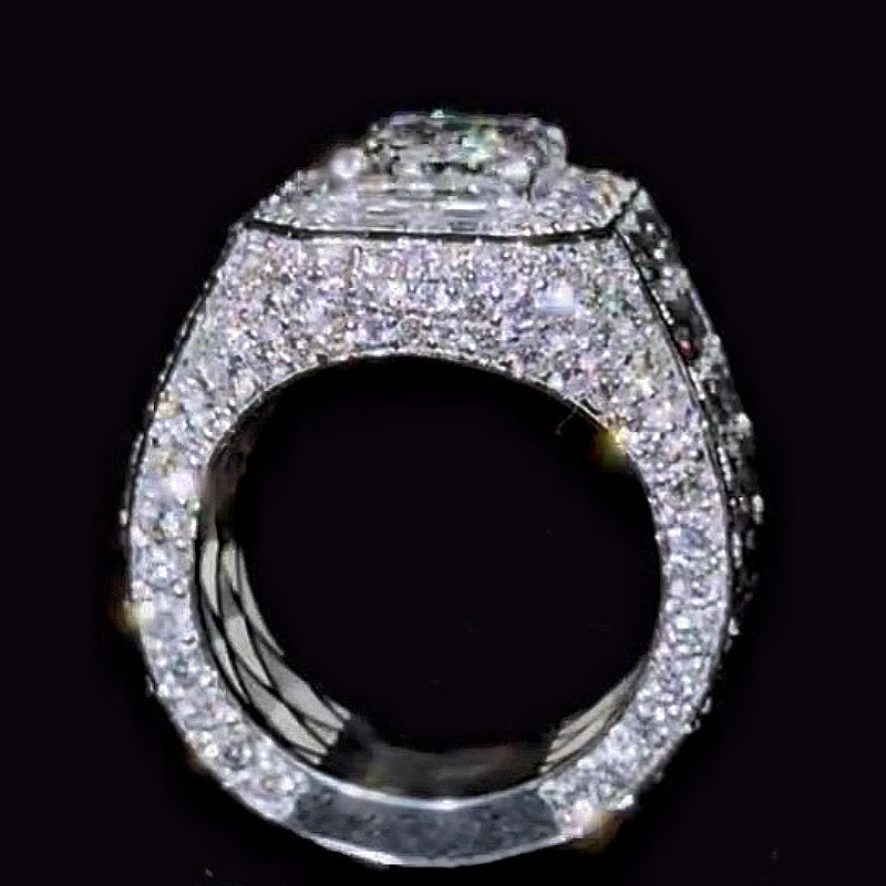 Jzora handmade bold baguette halo emerald-cut centerpiece wide band ring
