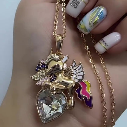 Jzora handmade heart cut rainbow unicorn sterling silver necklace